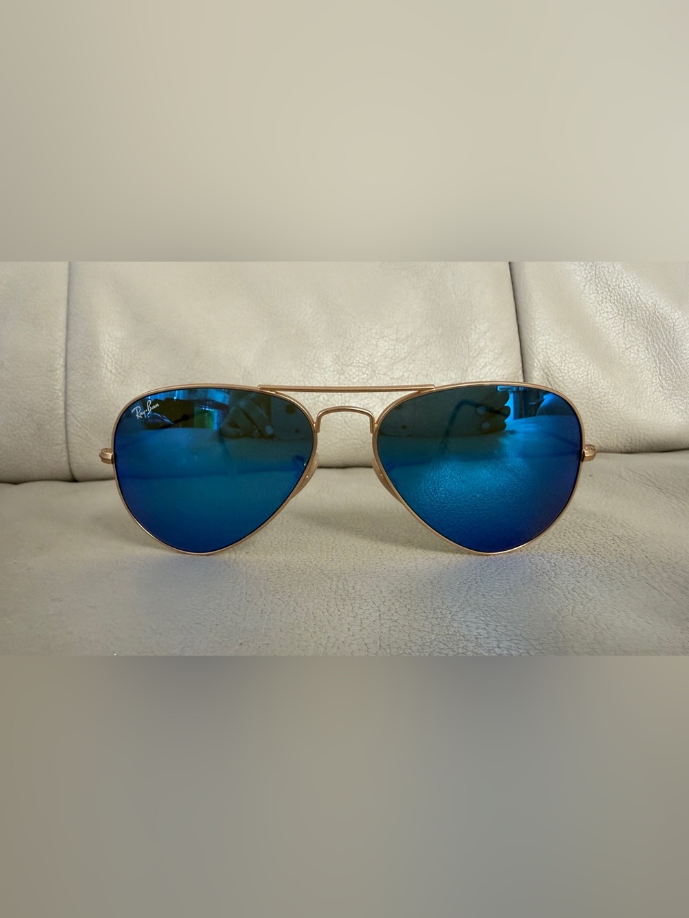 RAY BAN Sunglasses Aviator Gold Arista Mirrored Blue Lenses RB3025 112/17 55 mm